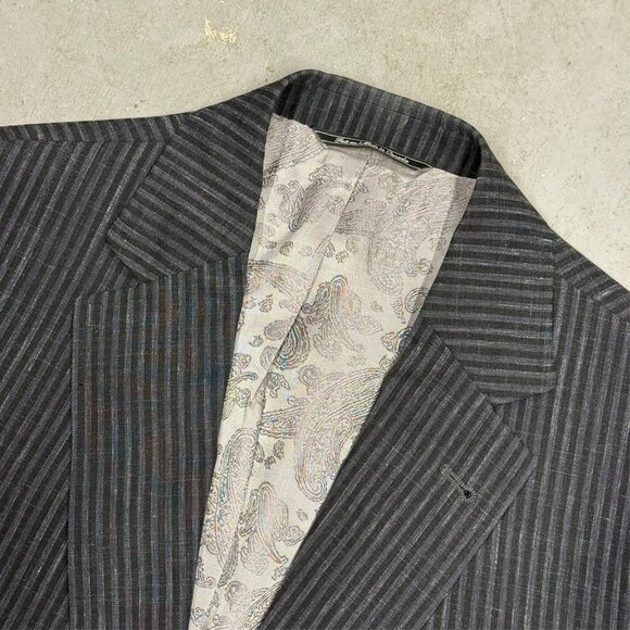 Jack Victor Wool Linen Silk Blazer Half Lined Sport Coat Striped Grey 40R - Picture 5 of 9